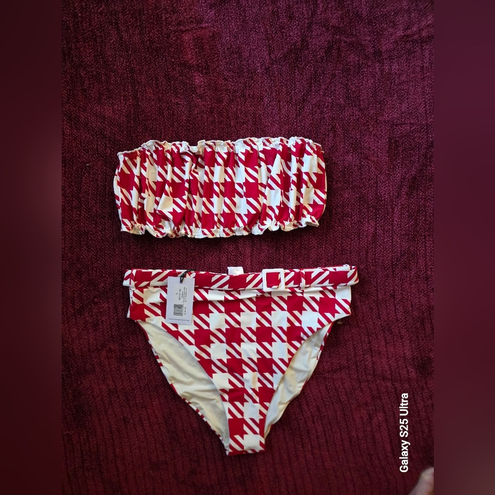 WeWoreWhat Red and White Houndstooth Bikini Set